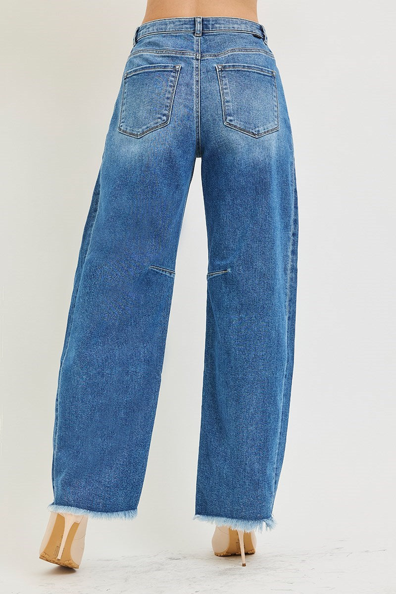Slouchy Barrell Double Waistband Detail Jeans