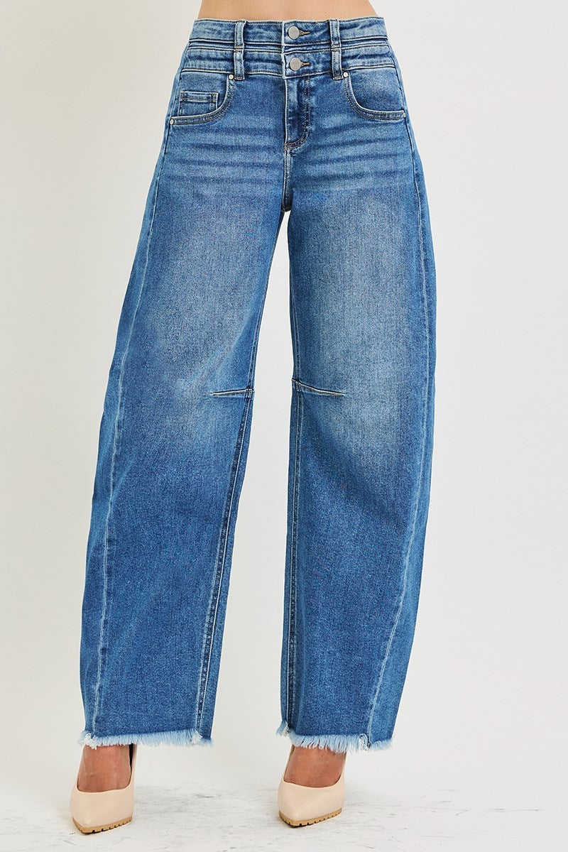 Slouchy Barrell Double Waistband Detail Jeans