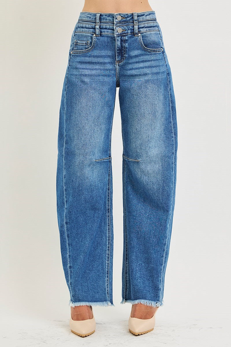 Slouchy Barrell Double Waistband Detail Jeans