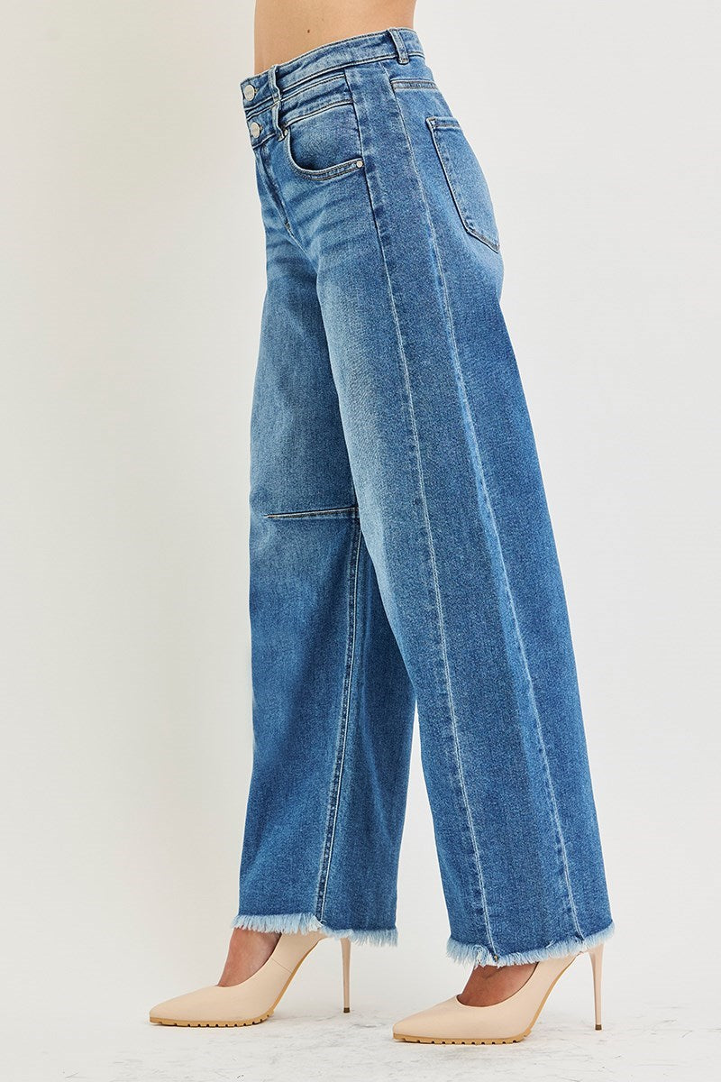 Slouchy Barrell Double Waistband Detail Jeans