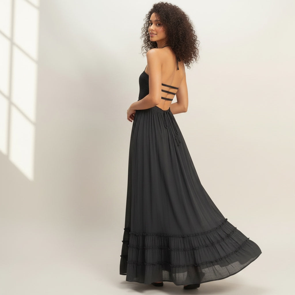 Smocked Halter Maxi Dress
