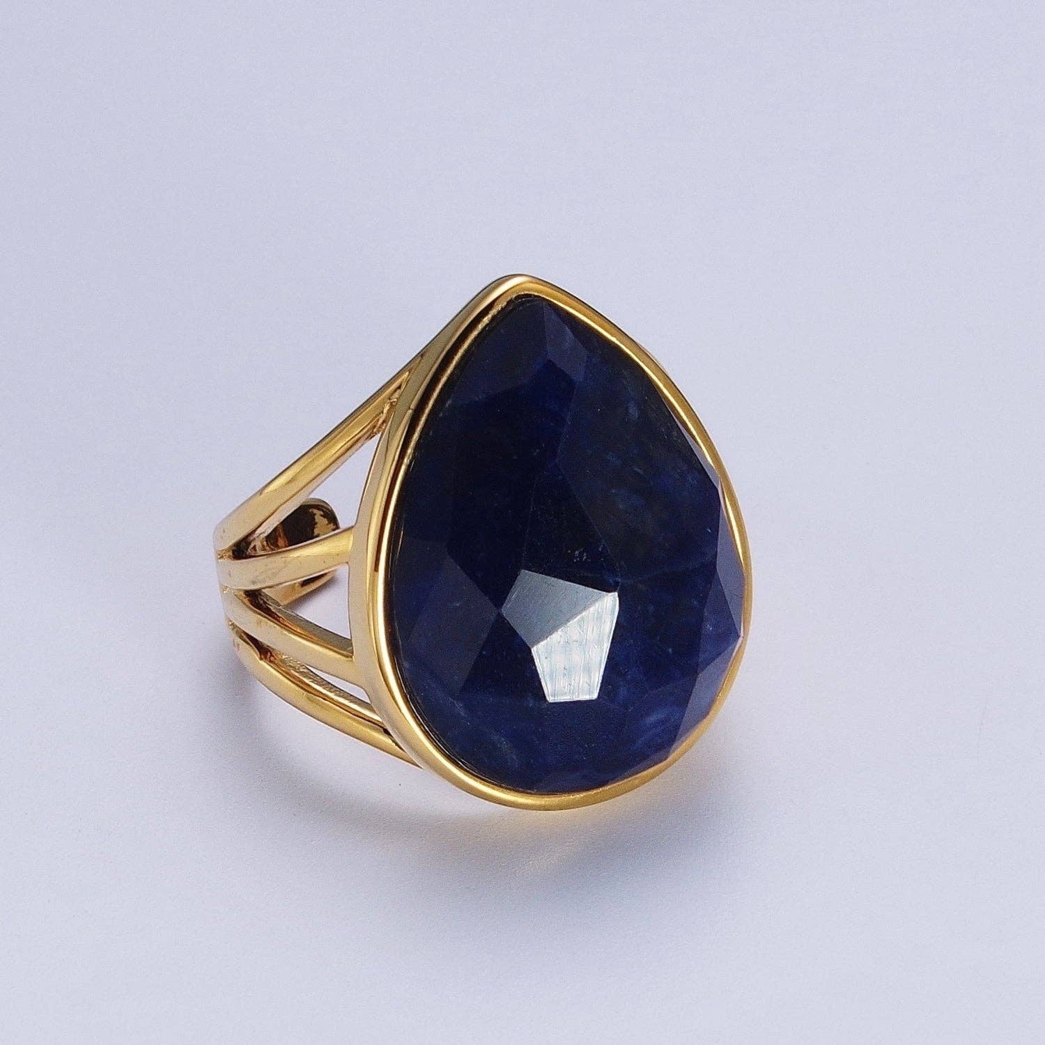Gold Filled Multifaceted Teardrop Gemstone Ring Lapis Lazuli. Our Gold Filled Multifaceted Teardrop Gemstone Ring from brass and gold-filled materials, this Single Stone/Solitaire Ring is a testament to our dedication to unique design.