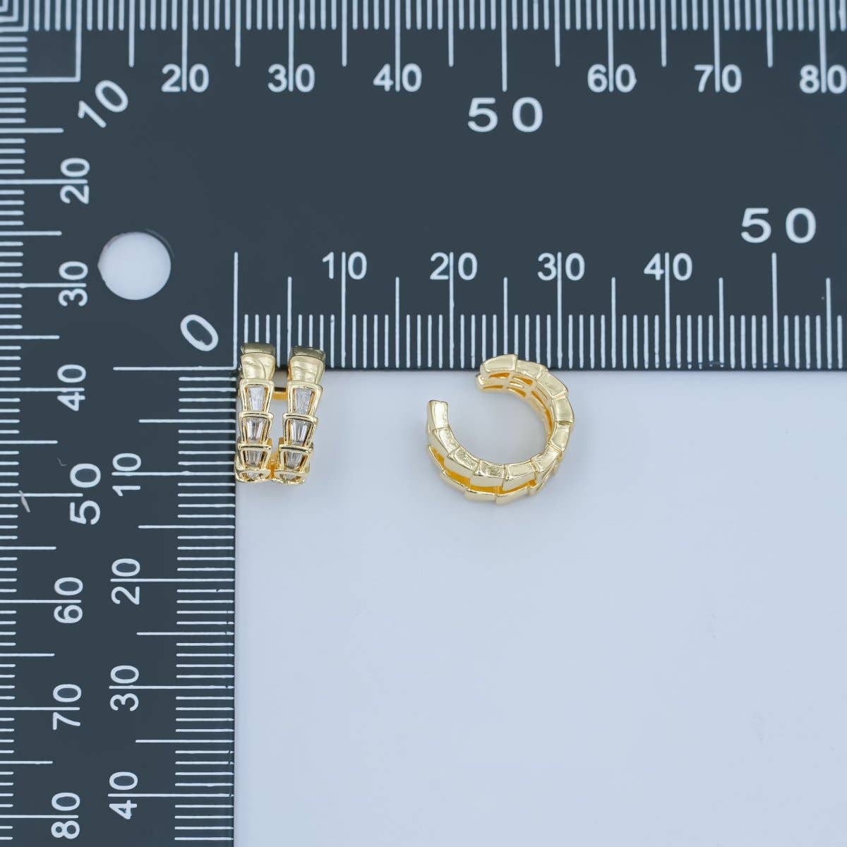 24K Gold Filled Clear Baguette CZ Scale Ear Cuff Earrings (1 piece)