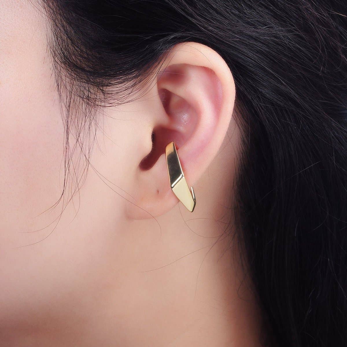 14K Gold Filled Edged Rhombus Geometric Modern Statement Ear Cuff Earrings (1 piece)