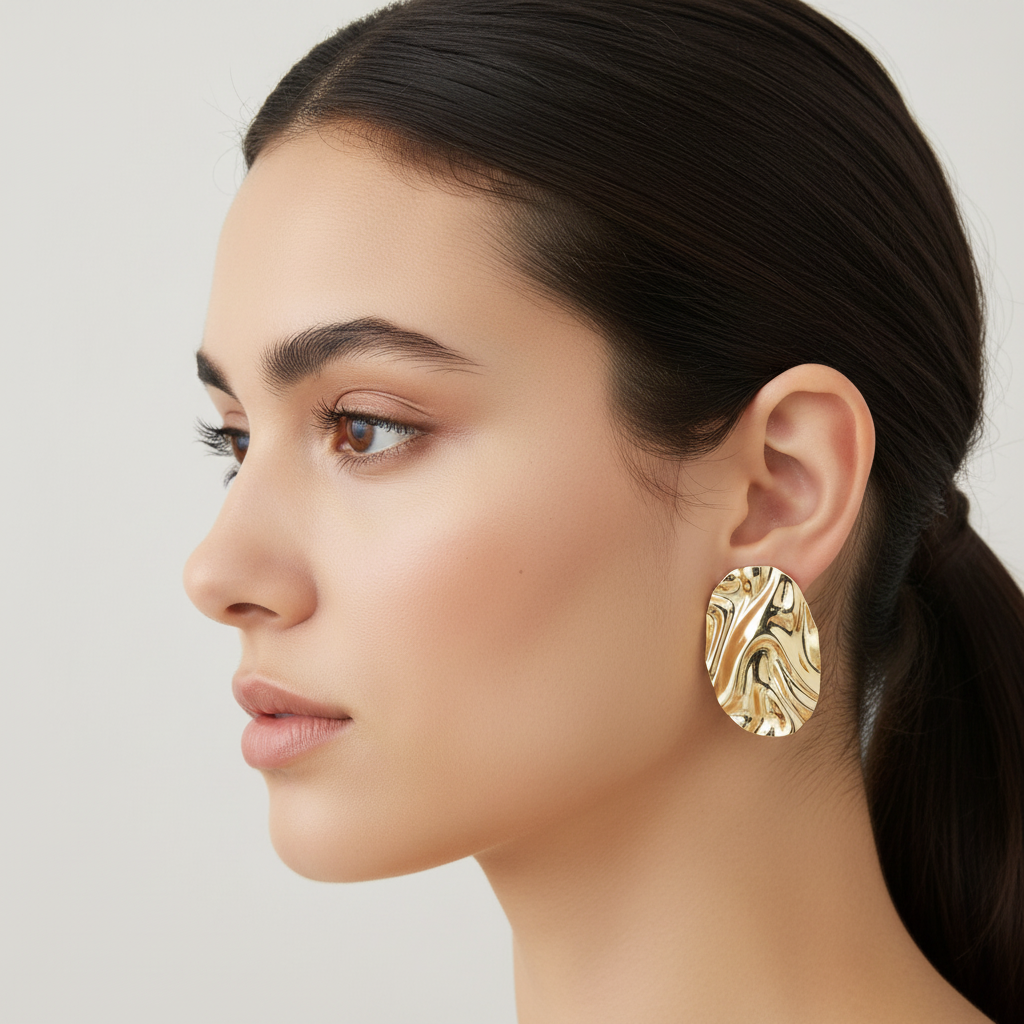 Bent Metal Oval Earring