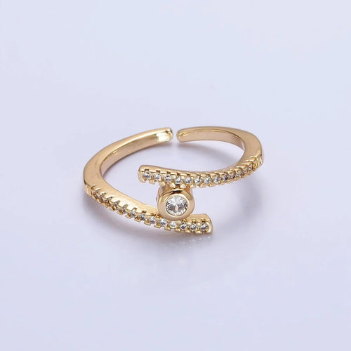 16K Gold Filled Linear Double Micro Paved Band Adjustable Ring