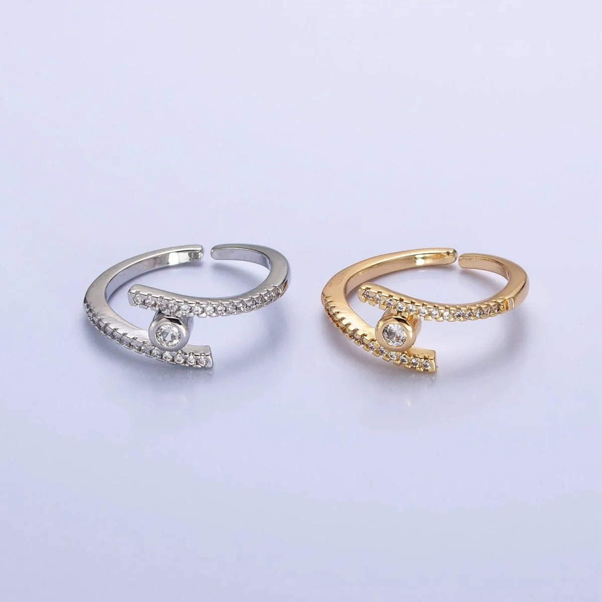 16K Gold Filled Linear Double Micro Paved Band Adjustable Ring