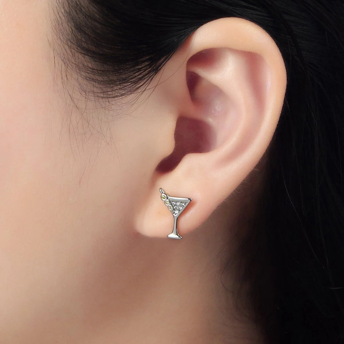 24K Gold Filled 9.5mm Micro Paved CZ Martini Alcohol Drink Earrings