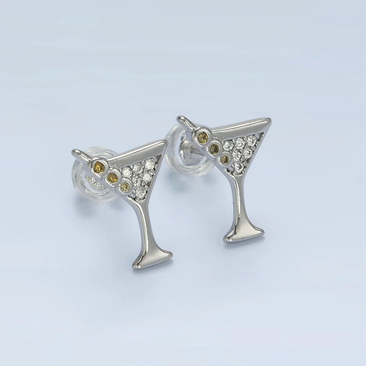 24K Gold Filled 9.5mm Micro Paved CZ Martini Alcohol Drink Earrings