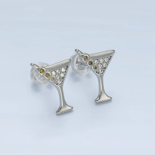 24K Gold Filled 9.5mm Micro Paved CZ Martini Alcohol Drink Earrings