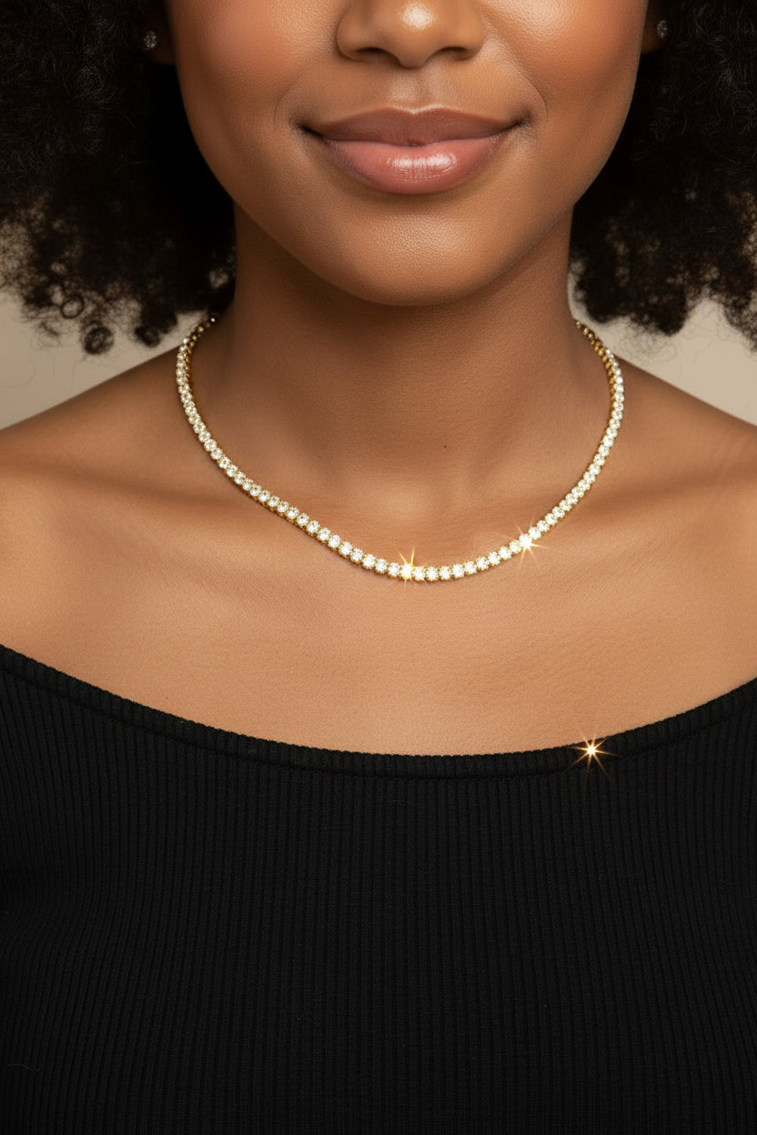 Gold Filled 3mm Round CZ Tennis Necklace