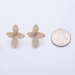 18K Gold Filled 30mm Micro Paved CZ Flower Petal Cross Studs Earrings