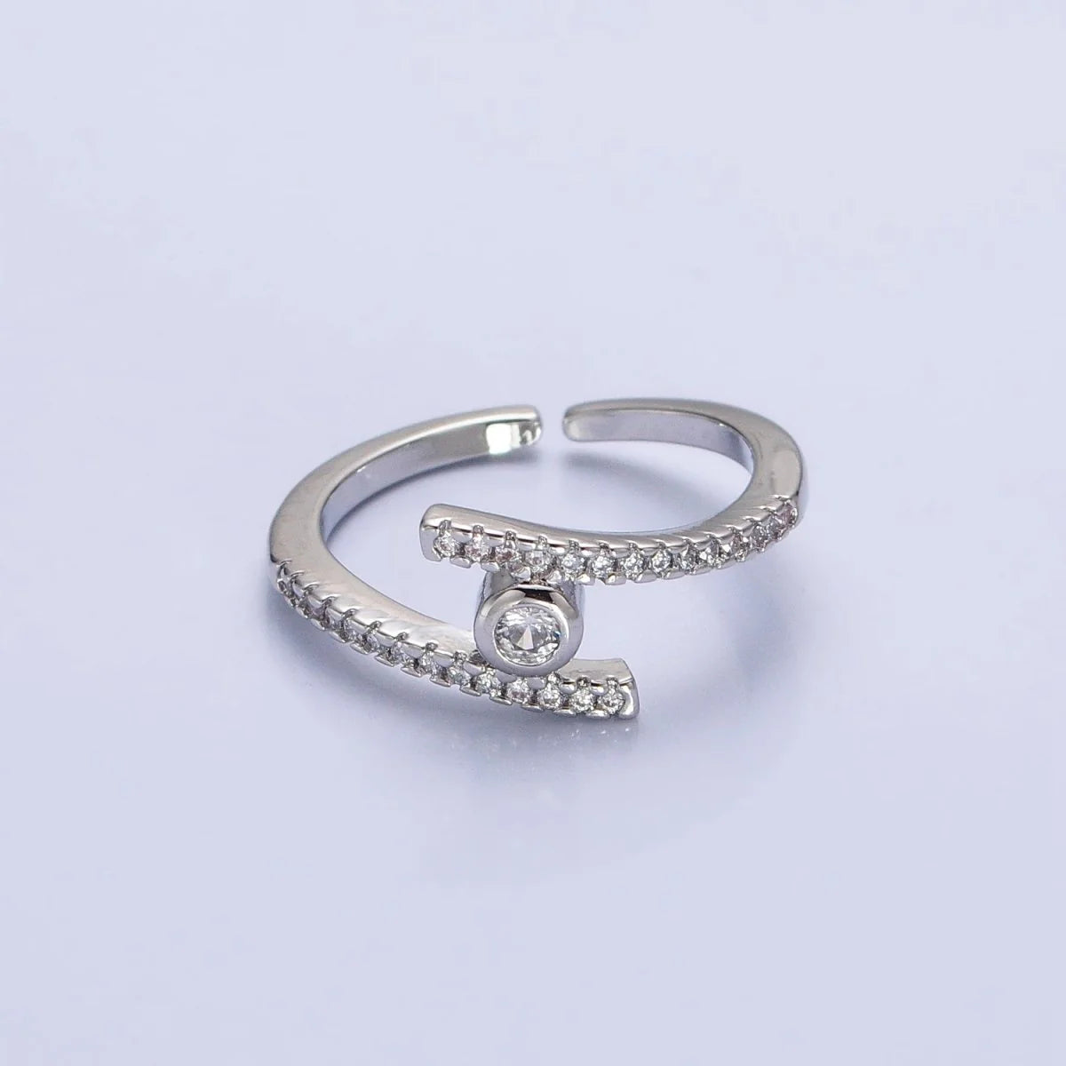 16K Gold Filled Linear Double Micro Paved Band Adjustable Ring