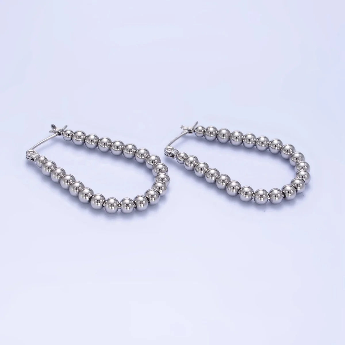 Stainless Steel 35mm Beaded Bubble Oblong Latch Hoop Earrings