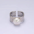 14K Gold Filled White Pearl Hammered Wide Band Ring